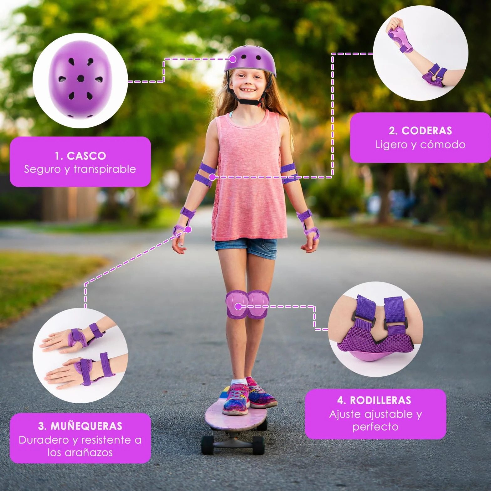 ZWOOS Protecciones Patines Niño 7PCS Casco Rodilleras Coderas Muñequeras Ciclismo Patinaje