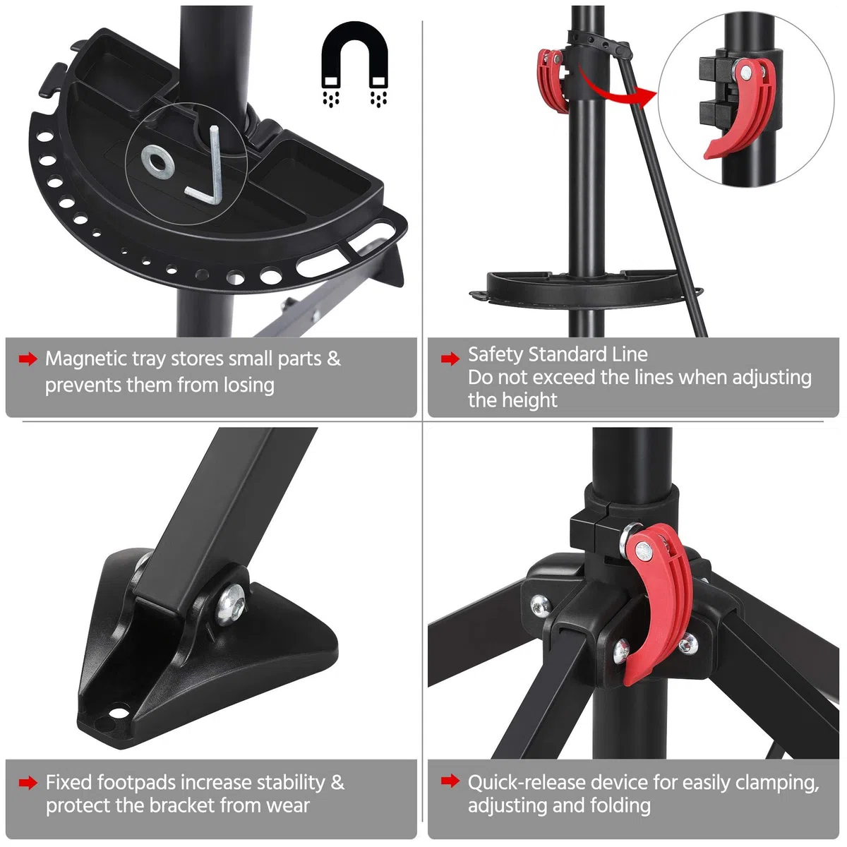 Yaheetech Soporte Bicicleta Suelo Caballete Bicicleta Portátil Altura Ajustable 108-188cm Soporte Taller Bici con Bandeja Magnética para Bicicleta Montaña Cargar Hasta 30 kg