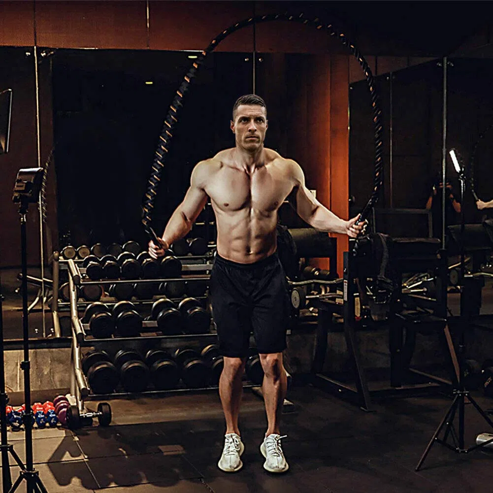 Cuerda de saltar pesada para adultos, cuerda de saltar para entrenamiento, combates con guantes para hombres y mujeres, entrenamientos de cuerpo completo, entrenamiento de potencia, mejora la fuerza y