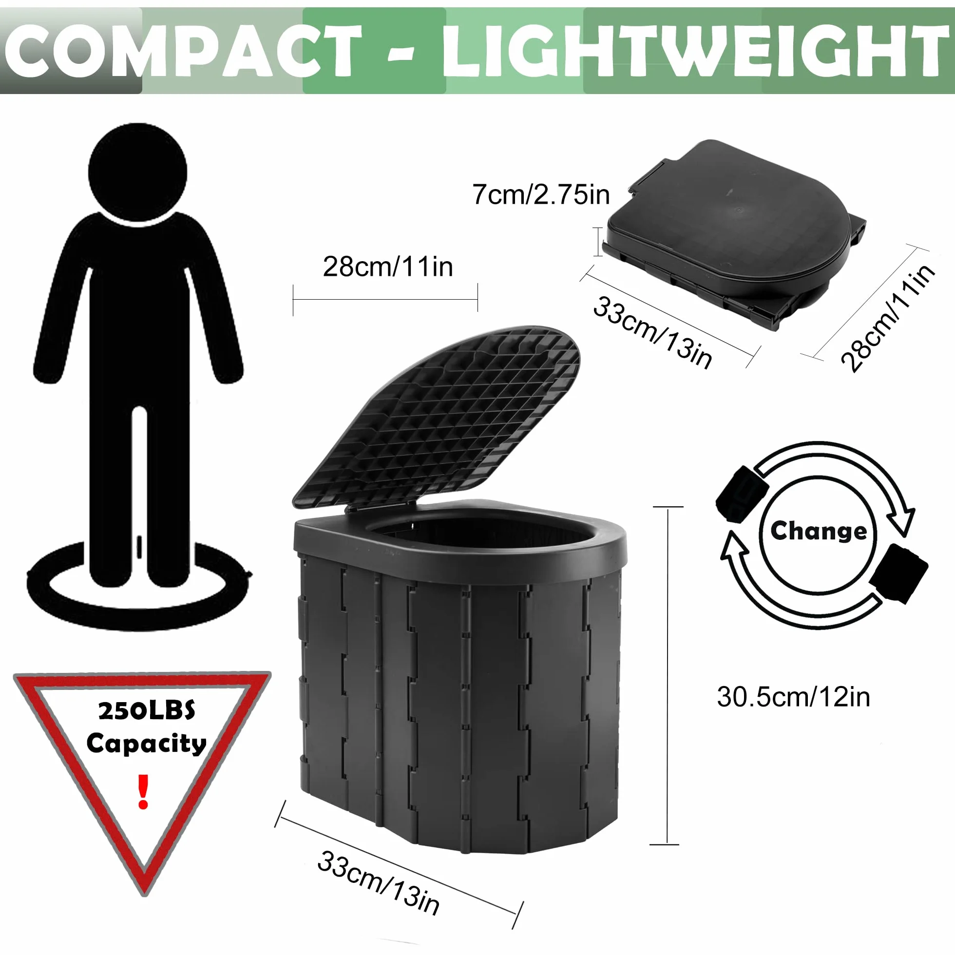 KINSPORY Inodoro Portátil Camping WC Negro con Tapa