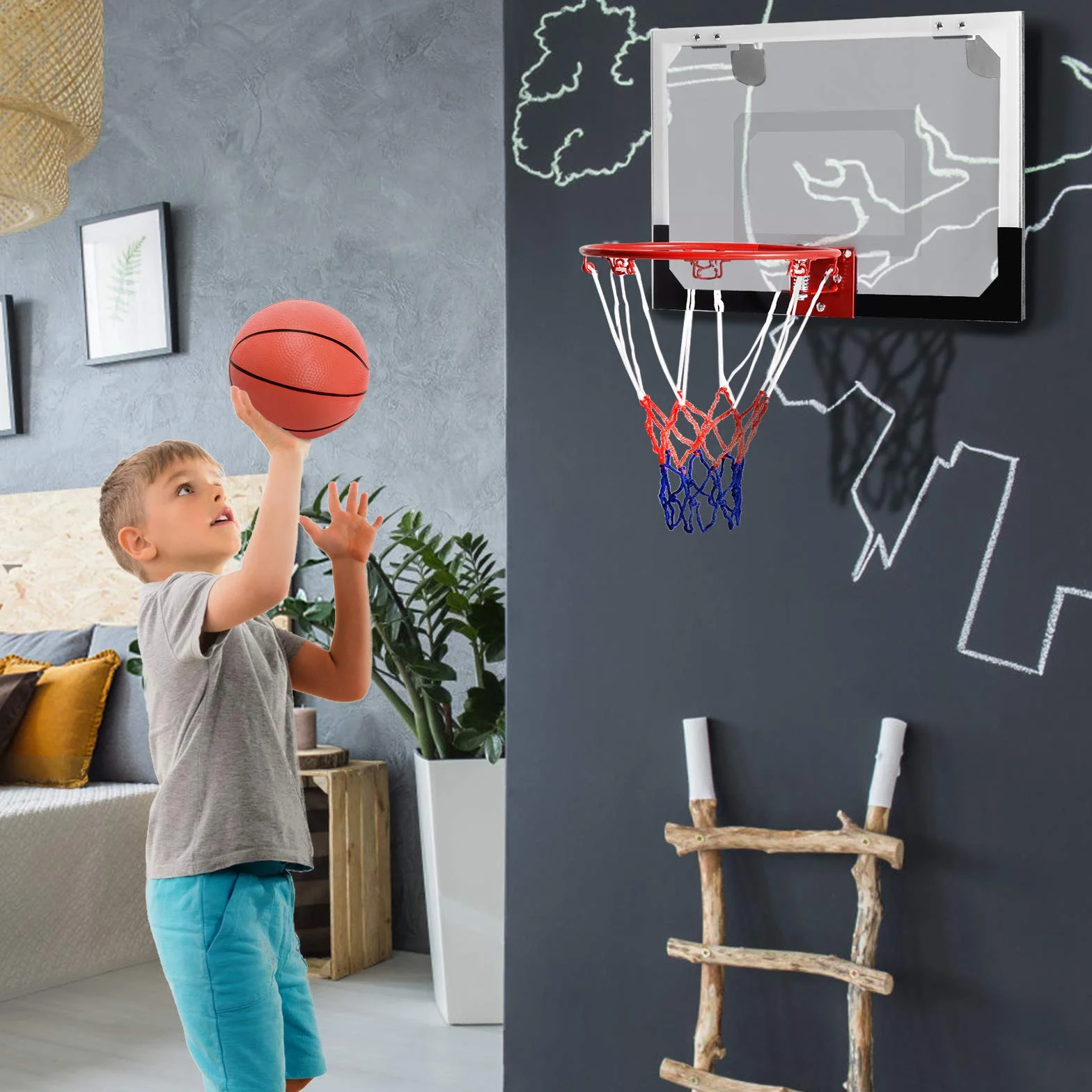 LIFEZEAL Mini Canasta de Baloncesto para niños y Adultos, Tablero montado en Puerta, 46 x 30,5 cm