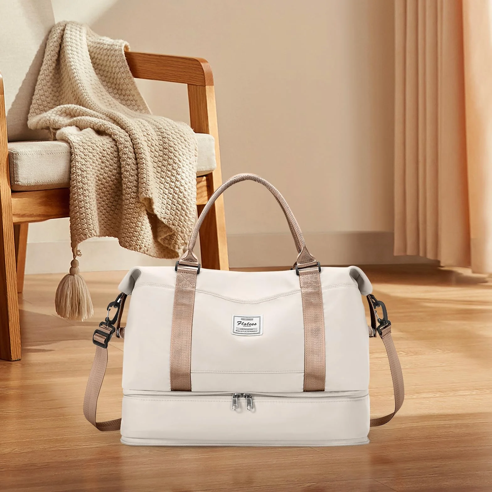 SEAFEW Bolsa de Viaje 40x20x25 Impermeable para Ryanair Equipaje de Mano Mujer Marrón Beige Claro