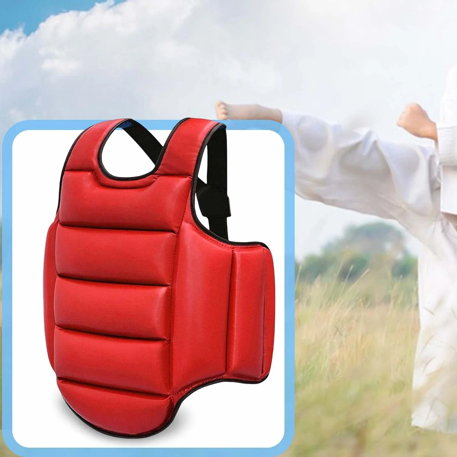 Rockible Protector de Pecho de Karate, Almohadilla de Protección de Escudo Ajustable para Taekwondo MMA, Rojo Azul S