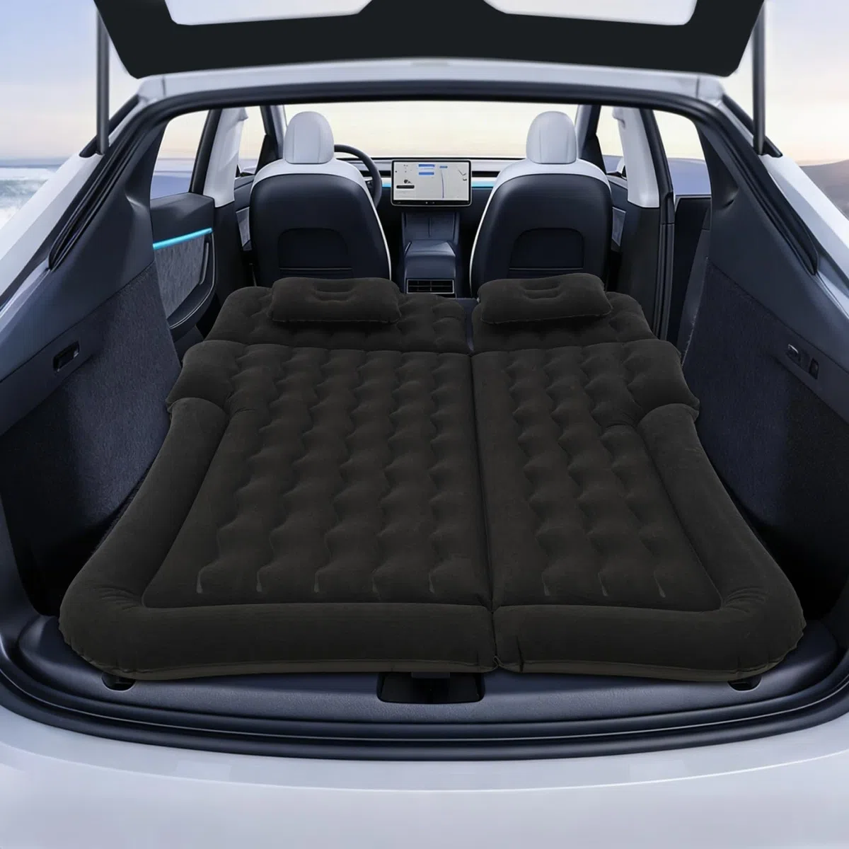 Colchón de aire para coche, SUV, camping, capacidad de carga de 250 kg, colchón inflable para coche, colchón, maletero, plegable, cama para coche, con bomba inflable, 2 reposacabezas, bolsa de