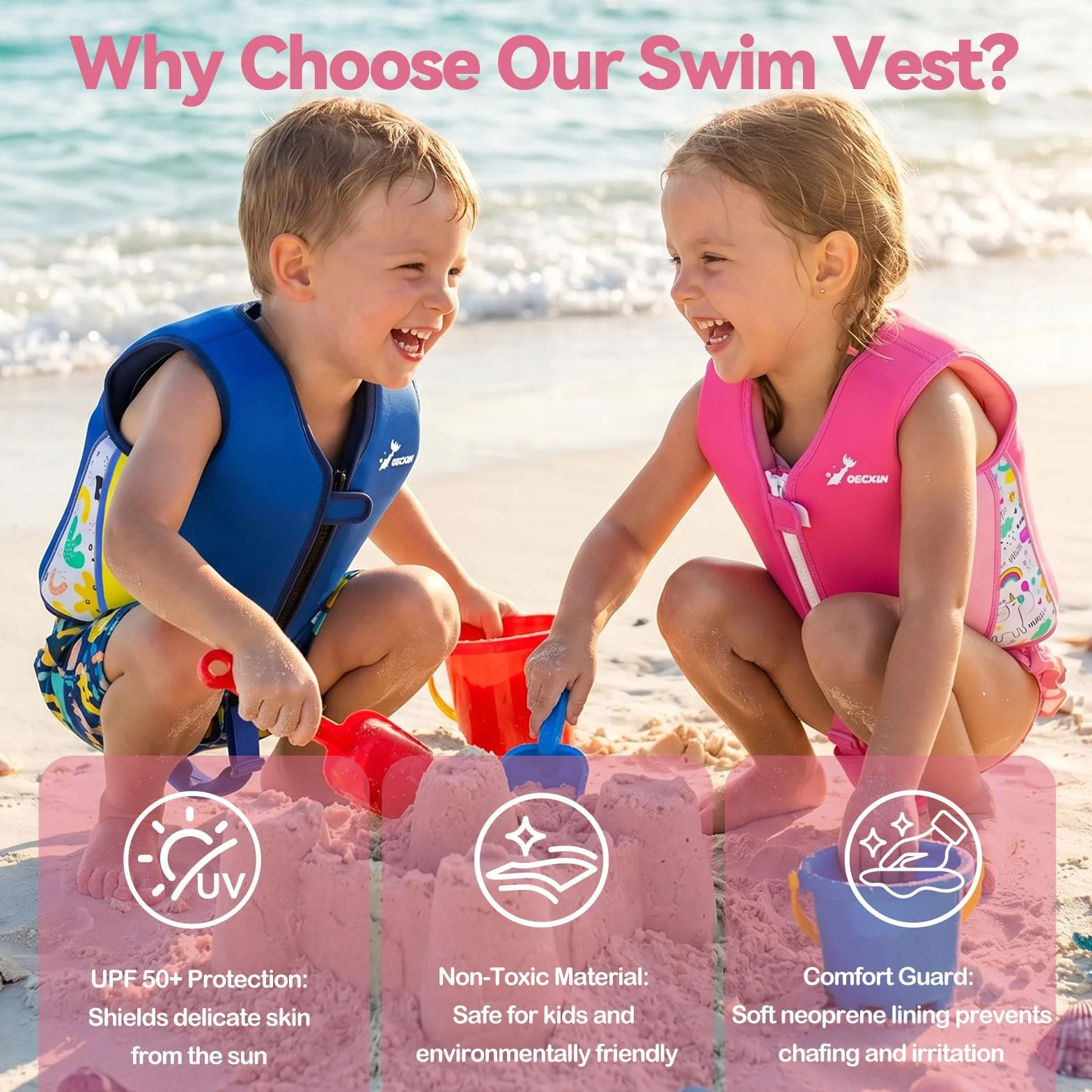 Chaleco de Natación para Niños, Flotador Ajustable, TÜV geprüft, Neopreno Suave