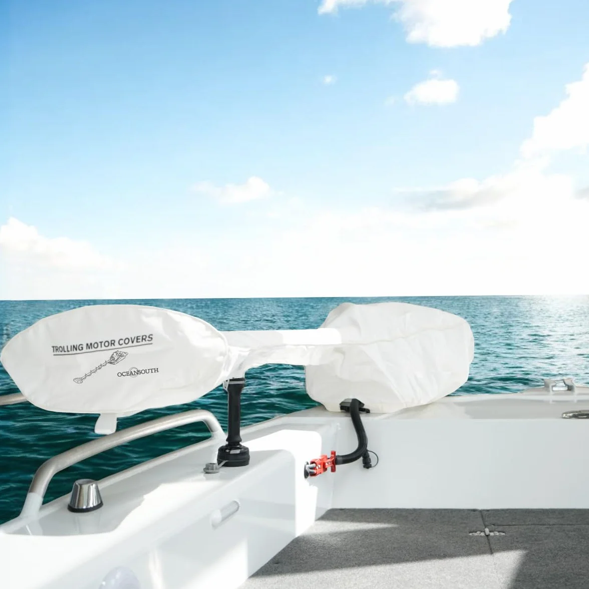 Oceansouth Cubierta personalizada diseñada para motores de arrastre MINN KOTA (cubierta compatible con Riptide Terrova, 1371 mm, blanco)