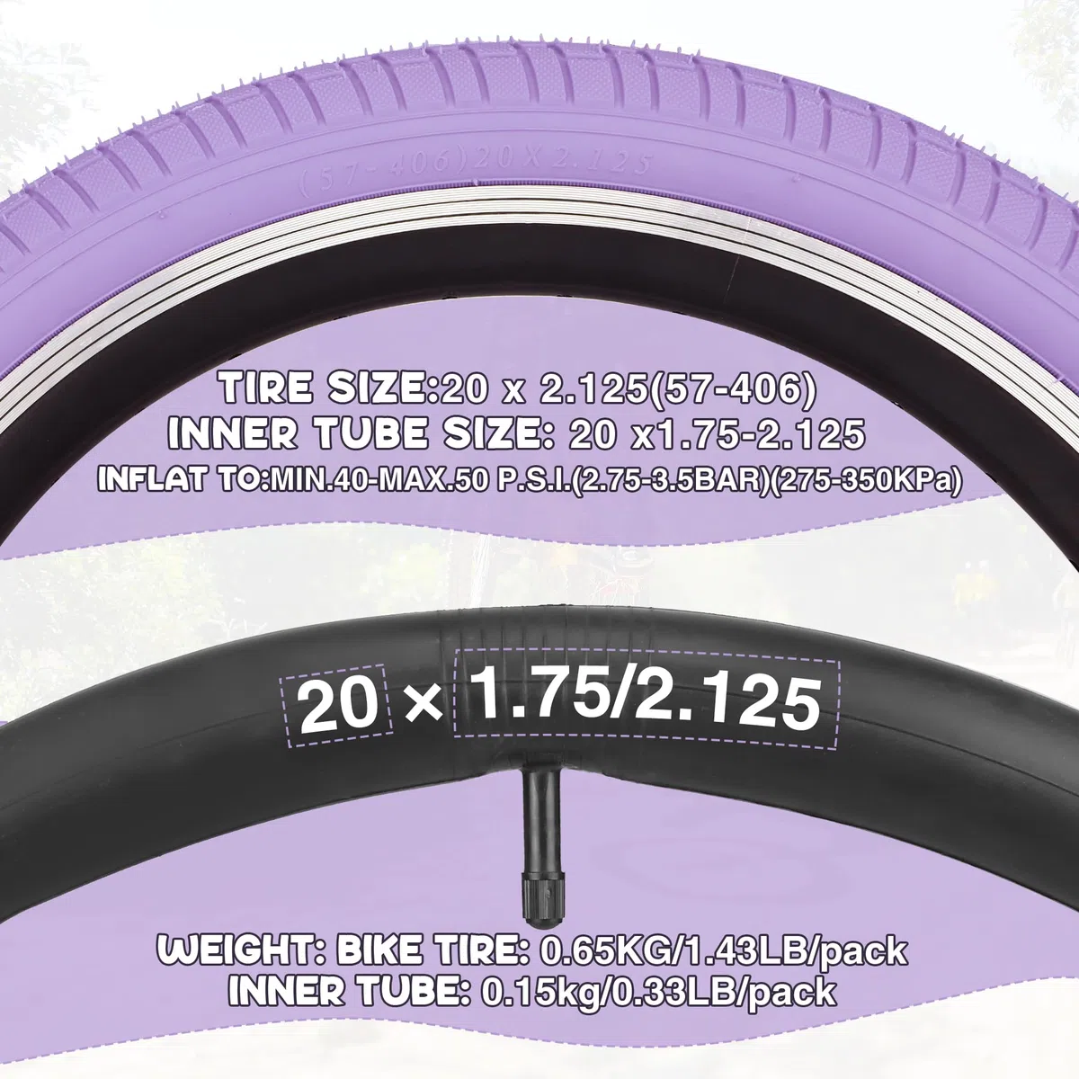 Neumático de Bicicleta 20x2.125 Pulgadas, 30 TPI, para Mountain Bike/Bici Ciudad/BMX