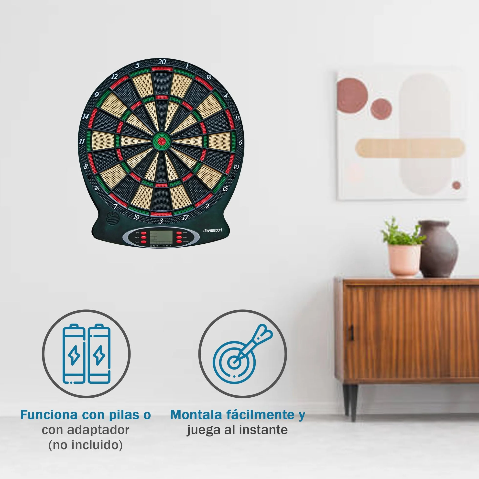 Devessport Diana Electrónica Orion | con 18 Juegos y 159 Variaciones, Pantalla LCD y 6 Dardos de Punta Blanda | para 1 a 8 Jugadores | Ideal para Uso Familiar y Doméstico
