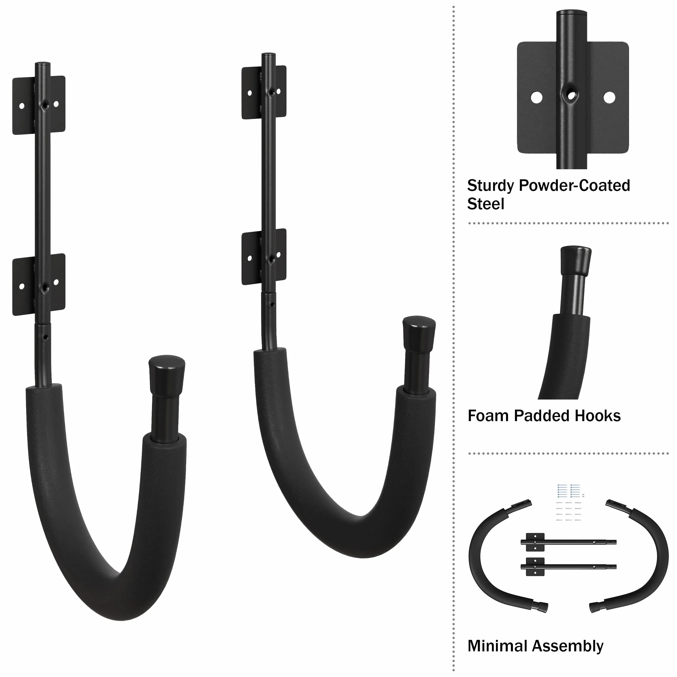 RAD Sportz Ganchos de pared para kayak, capacidad de 100 libras, almacenamiento para garaje o cobertizo, color negro