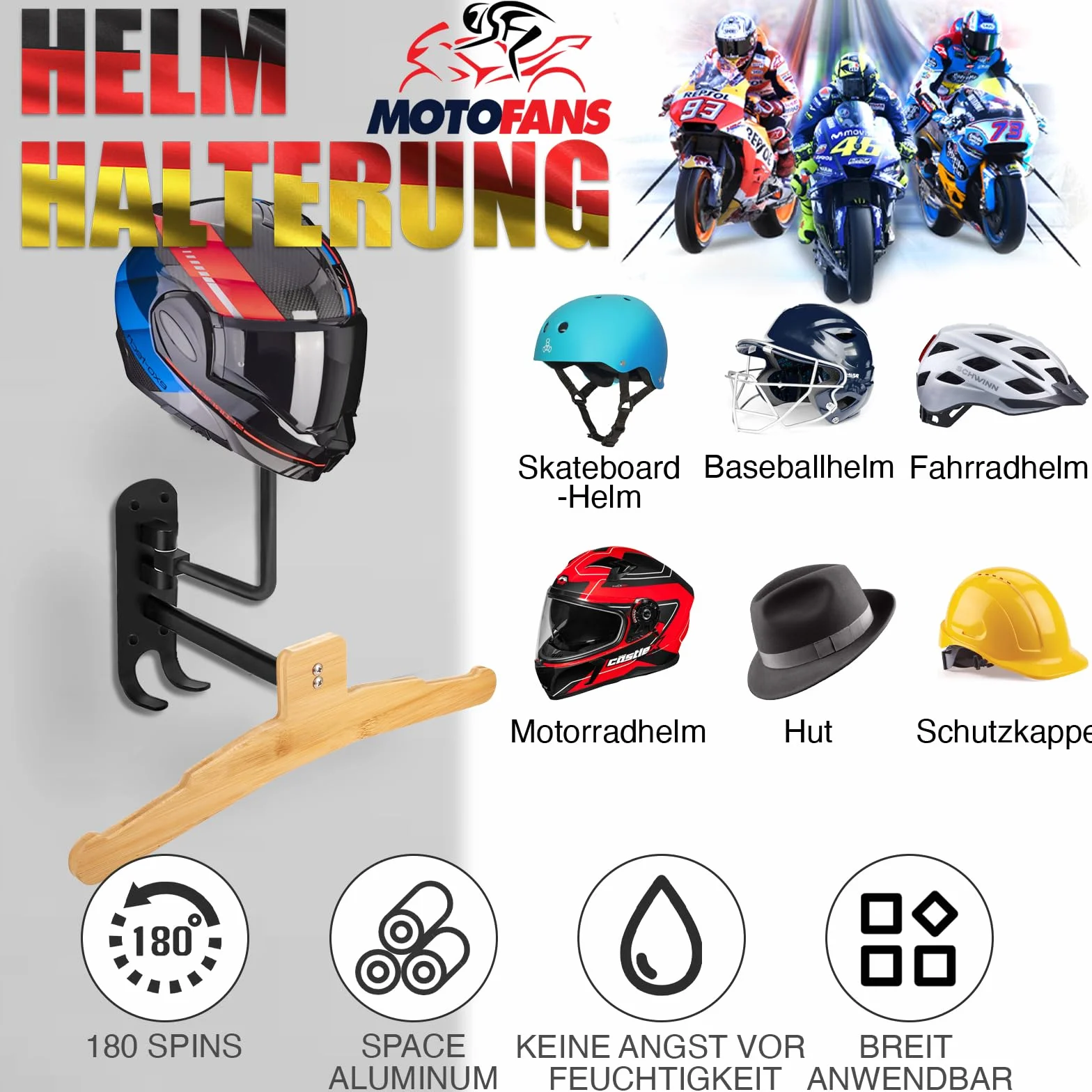 Soporte de pared 2 en 1 para casco y chaqueta de moto con diseño de calavera