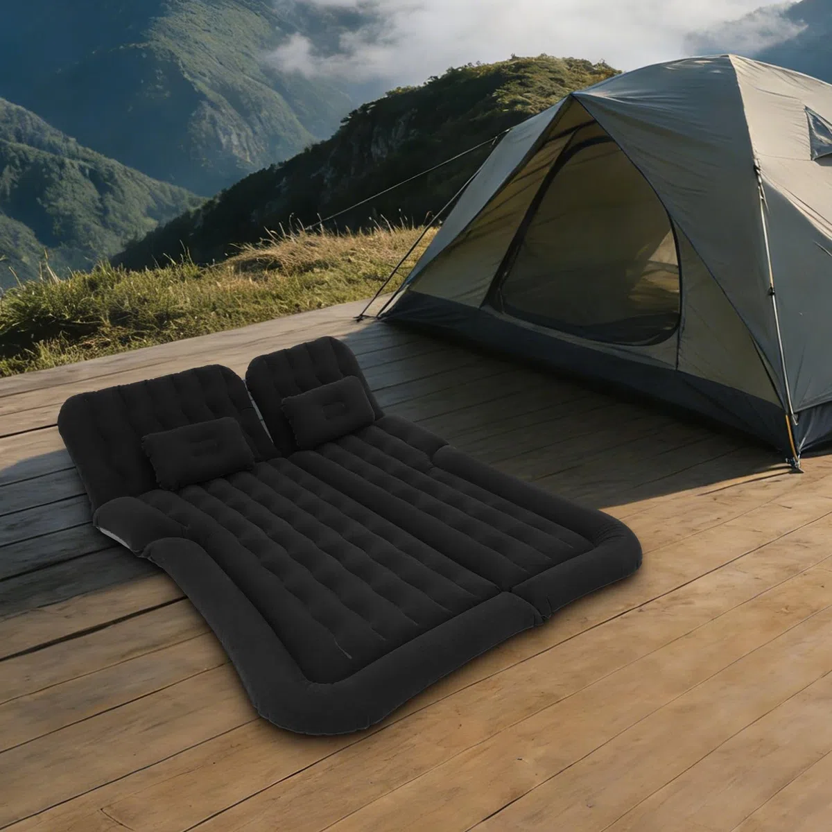 Colchón de aire para coche, SUV, camping, capacidad de carga de 250 kg, colchón inflable para coche, colchón, maletero, plegable, cama para coche, con bomba inflable, 2 reposacabezas, bolsa de