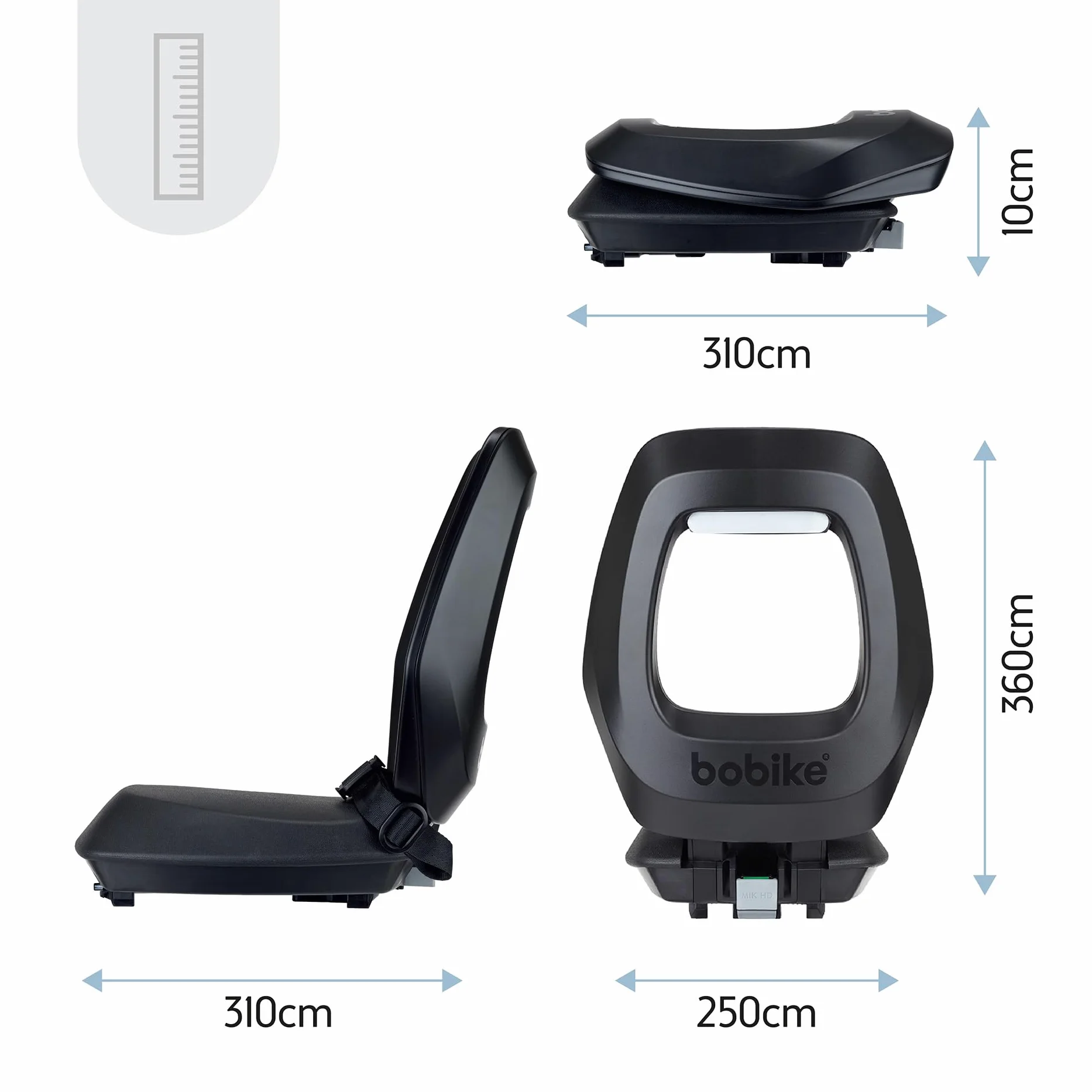 BOBIKE 8011900001 - Silla Bicicleta Trasera para Portaequipajes MIK-HD One Junior, Niños Desde 6 Años, hasta 27 kg, con Reposapiés Retráctiles, Cinturón de Seguridad, Negro