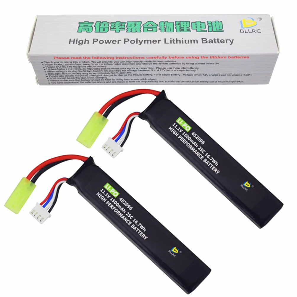 2PCS 3S 11.1V 1500mAh 25C Batería de Litio con Conector Mini Odamiya para Airsoft G36C M4A1-RIS M4A1 CAR15 MP5A5 M249 MP5K MC51 FNP90 AK47 G3A4 G36 Toy AEG Airsoft Rifle Batería