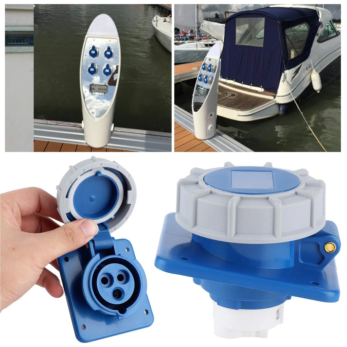 Toma de Montaje en Panel de 16A, Conectores de Alimentación para Tierra Marina, Toma de Corriente para Costa para Barco Abs con Junta Ip67 16A 220-250V para Yate, Caravana,