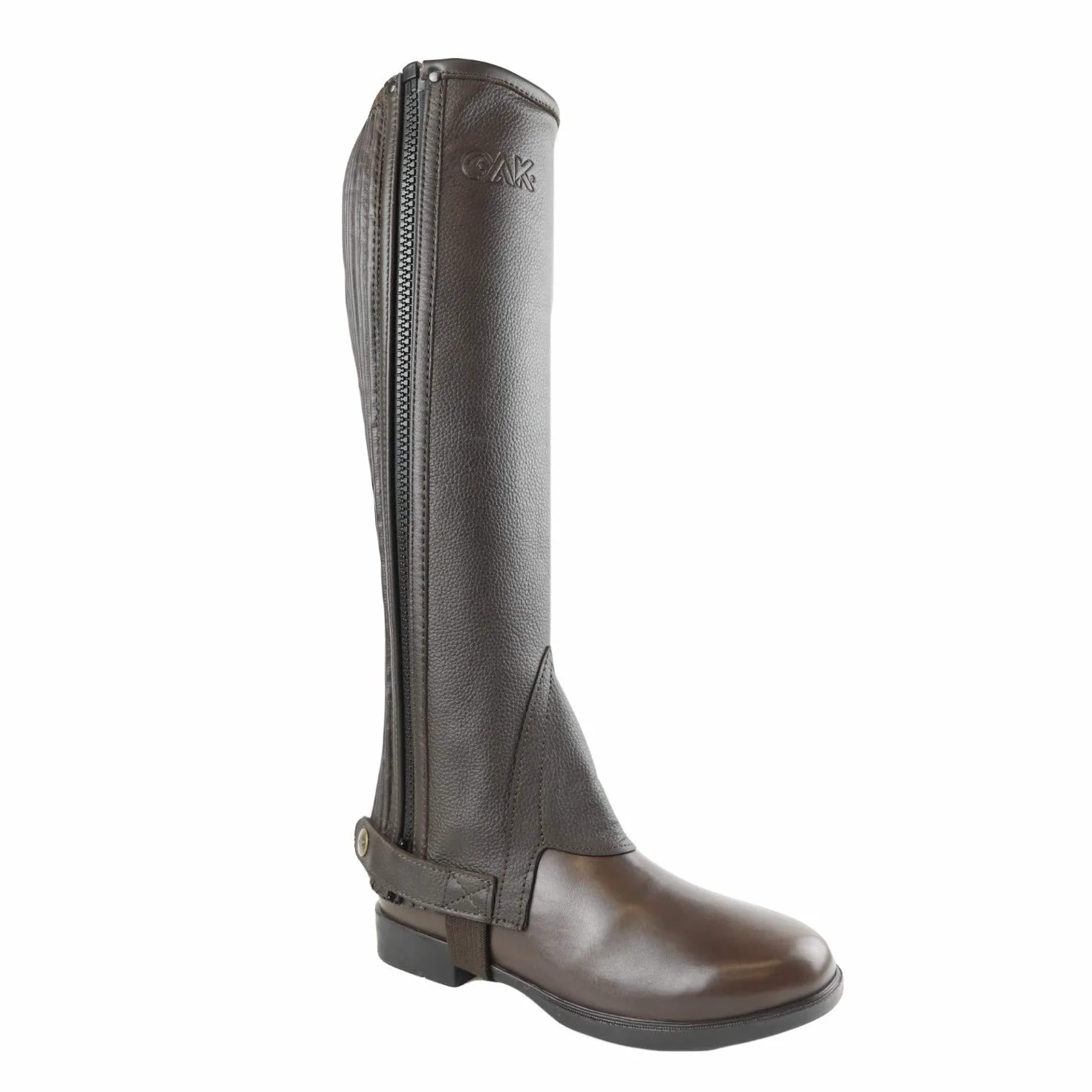 AK Mini Caballo de cuero completo flor con cremallera lateral y panel extensible Horse Riding Half Chaps AKRS-1022