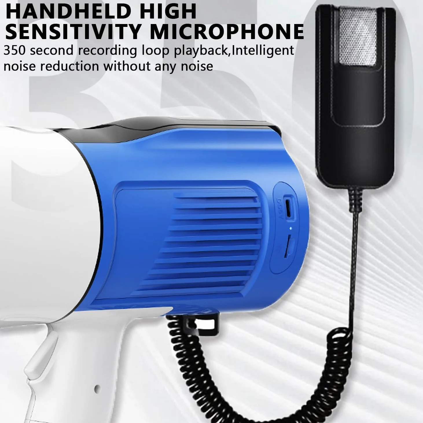 Megáfono 120W Alcance Máximo 2000M, Megáfono con Sirena y Micrófono - Funciones de Grabación y Bluetooth, Bocina de Señal con Correa de Hombro Ajustable para Entrenadores, Policias, Futbol