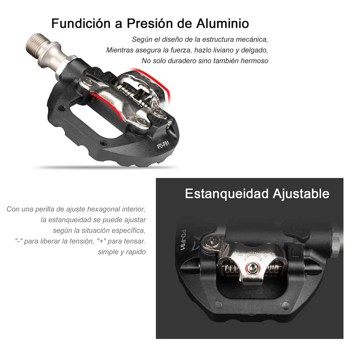 Pedales Mixtos MTB compatibles con Shimano SPD automáticos - Pedales Bicicleta con Calas, 3 Rodamientos Sellados, Ligera Aleación de Aluminio, para Montaña Carretera BMX, Eje 9/16"