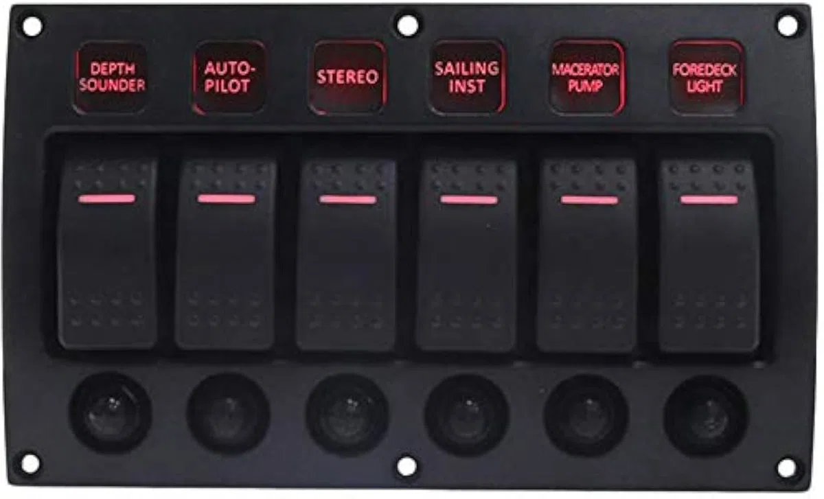 Namvo Boat Car Marine - Panel de conmutación (8 marchas, 3 pines y disyuntor, resistente al agua, 12/24 V, interruptor de aluminio)