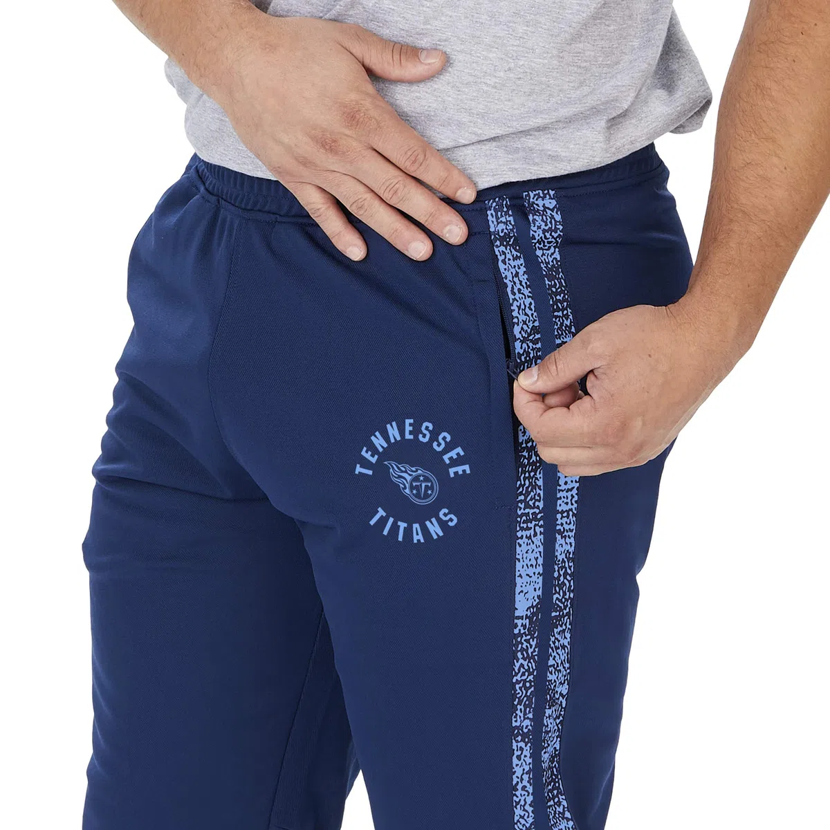 Zubaz Men's NFL Tennessee Titans Track Pant with Static Side Stripes, Solid Navy Blue, Medium