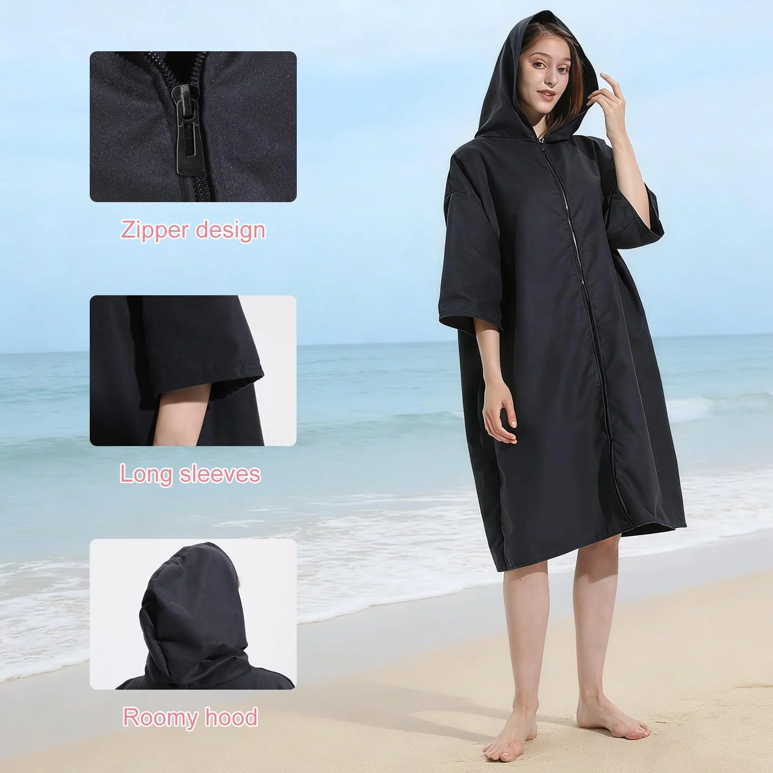 Pahajim Poncho Surf Adulto Toalla Microfibra Grande Albornoz de Secado Rápido Cambiador Playa para Surf,Natación,Deportes Acuáticos