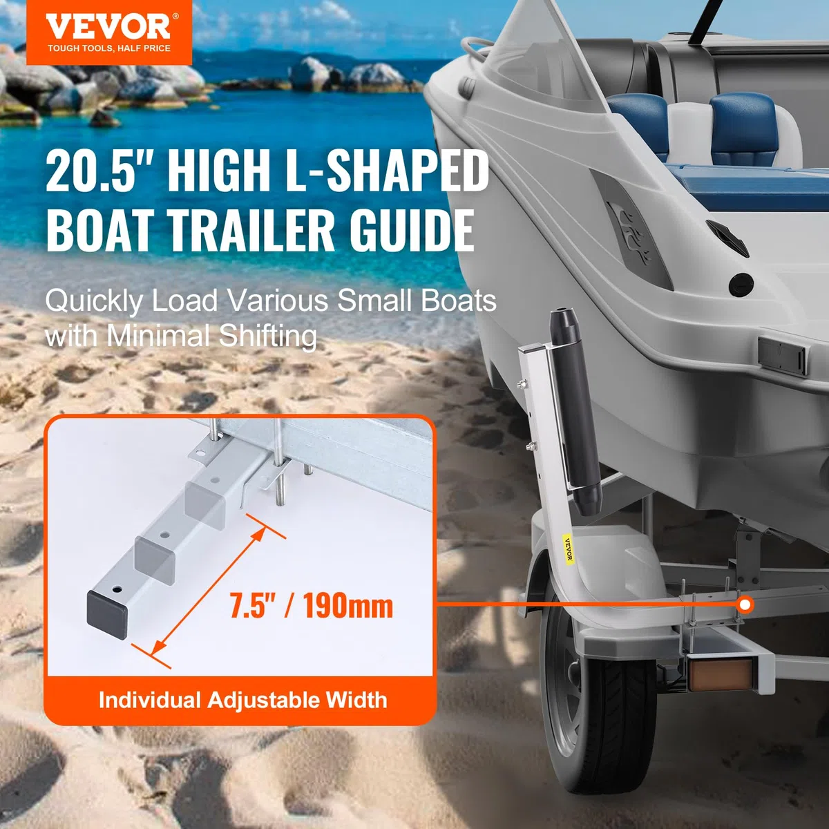 VEVOR Guía de remolque para barco, 20 a 60 pulgadas, diseño ajustable, 2 guías de remolque (forma de L, forma de T, forma de C, forma de π)