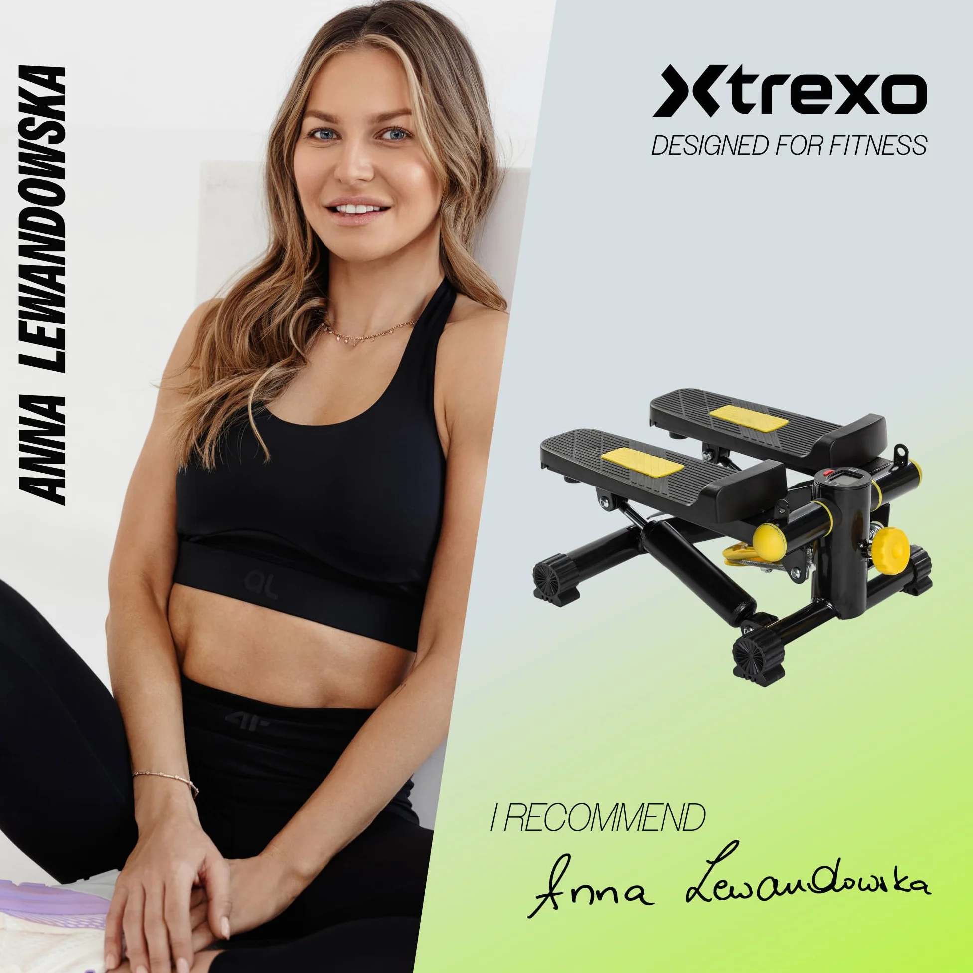 TREXO Stepper para Entrenamiento en casa Fitness Cardio Altura de los Pedales y Resistencia Ajustables Pantalla Fácil de Leer Cables Resistentes Capacidad de Carga hasta 100 kg Negro/Amarillo