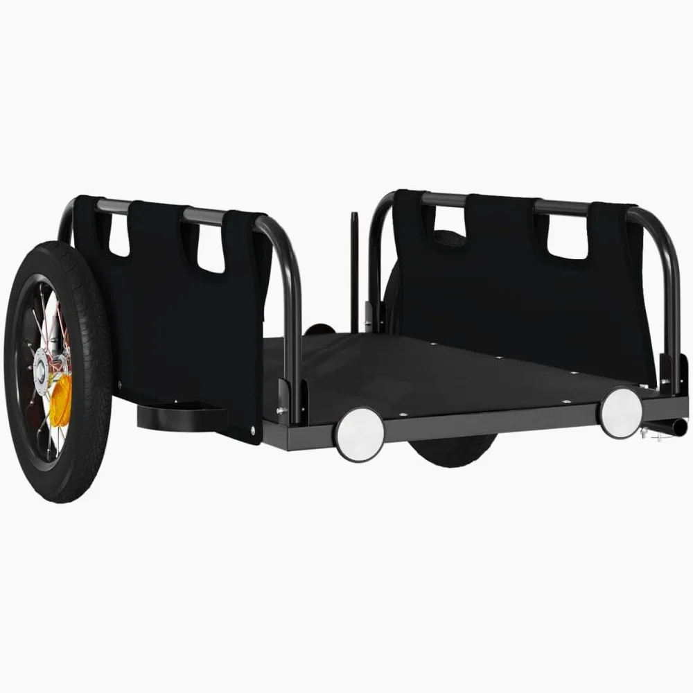 Remolque de bicicleta de tela Oxford negra y hierro con recubrimiento en polvo, 122 x 53 x 33 cm, plegable con reflector, acoplamiento y protección contra la lluvia para cargas, niños, perros