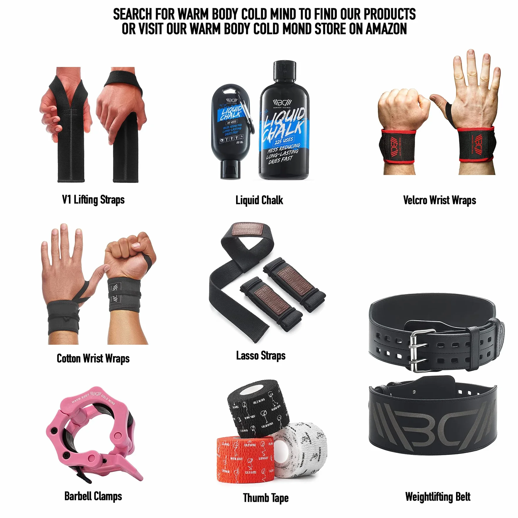 WARM BODY COLD MIND Velcro Muñequeras de Primera Calidad para Levantamiento de Pesas - Velcro Wrist Wraps Crossfit, Bodybuilding, Peso Muerto, Gimnasio, Entrenamiento, Fitness, Weightlifitng