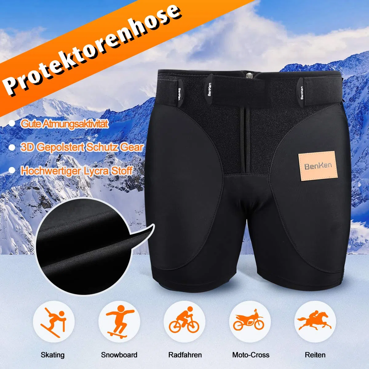BenKen - Pantalones Cortos de esquí y Nieve, Protectores Acolchados Eva, protección 3D para Caderas, Culo y cóccix, Unisex, Transpirable, Resistente a los Golpes