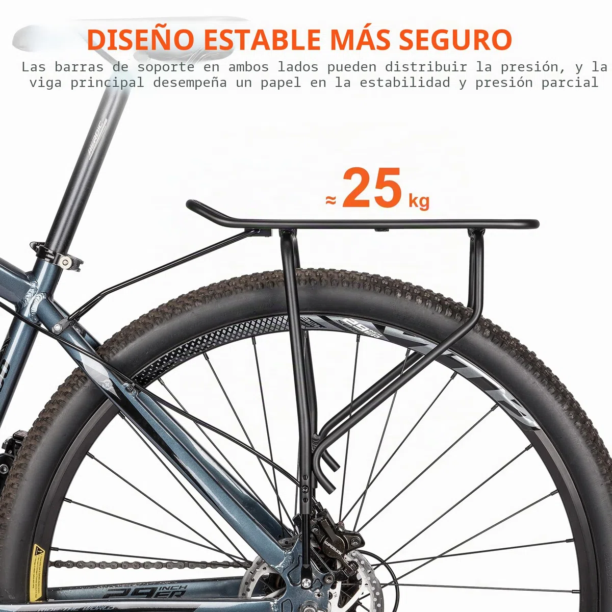 Portaequipajes trasero para bicicleta – Portaequipajes compatible con el sistema MIK, portaequipajes para bicicleta con frenos de disco/sin frenos de disco – Altura ajustable para cuadros de 26"-29"