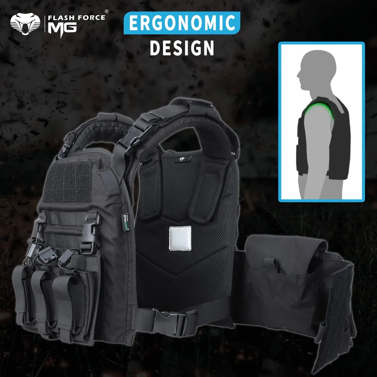MGFLASHFORCE Chaleco táctico Molle Airsoft para hombre