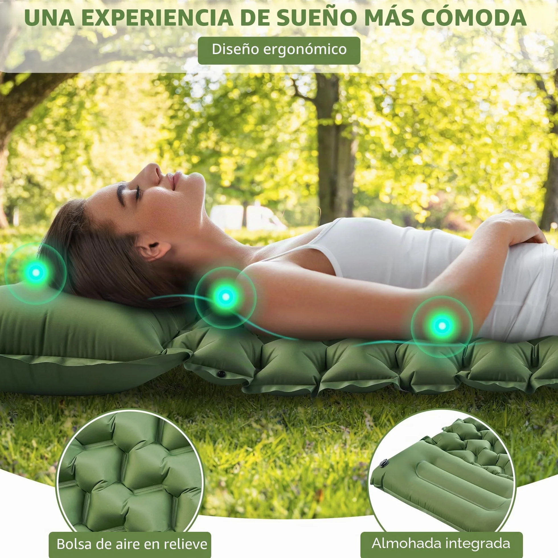 KUOGAS Esterilla Camping, Colchoneta Camping Ampliado y Grueso, Colchoneta Inflable con Bomba de Aire a Pedal, Colchoneta Ultraligera y Portátil, Ideal para Playa, Senderismo