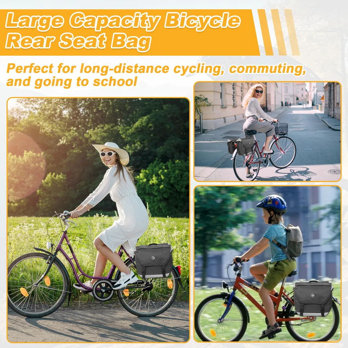 Alforjas Bicicleta con Bandas Reflectantes y Cubierta Antilluvia, Bolsa Bicicleta Doble Impermeables, Alforja Asiento Trasera Portaequipajes Extensibles Capacidad Gran para Ciclismo Viajes Camping