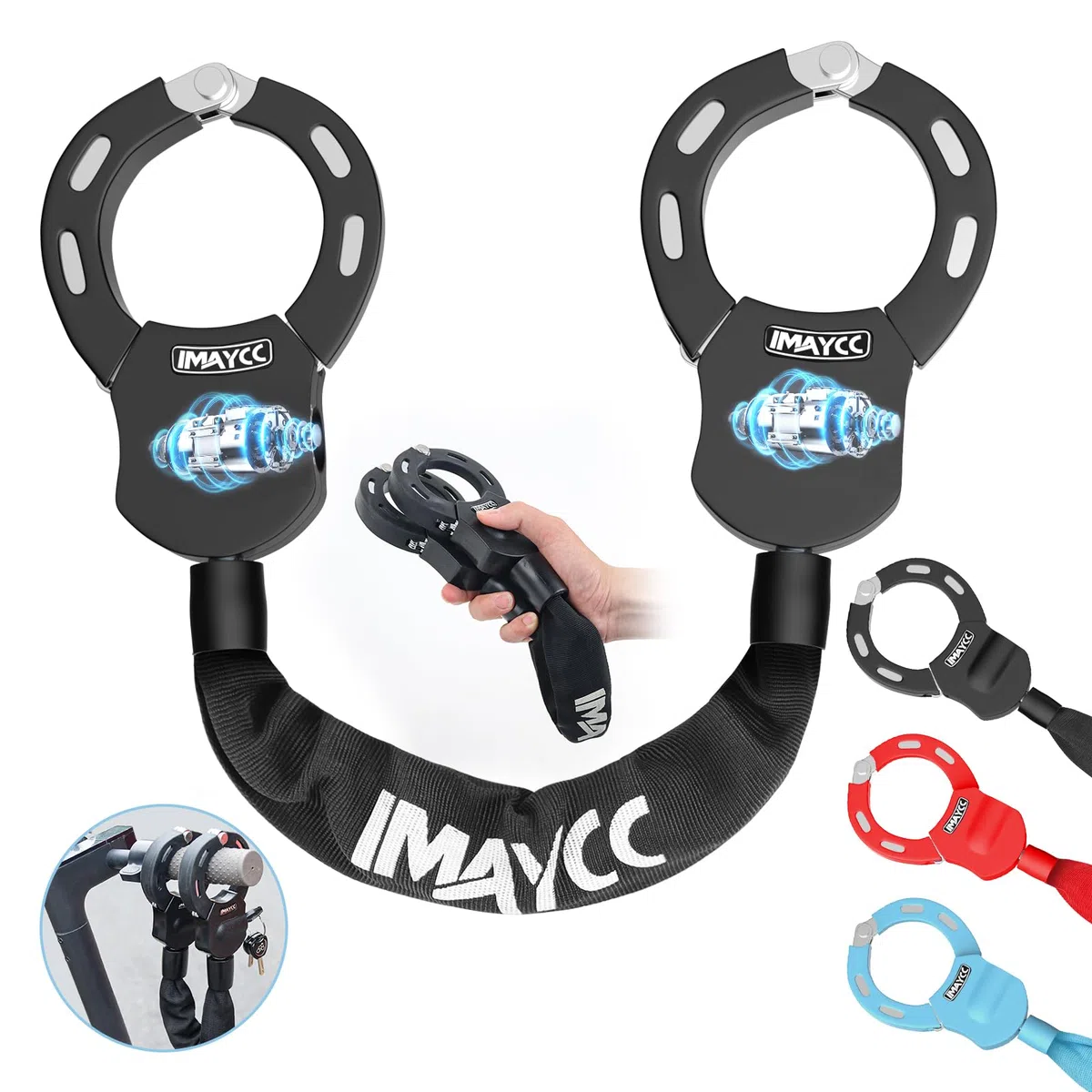 IMAYCC Cerradura para patinete electrónico, cerradura de esposas con llave, cerradura para scooter eléctrico con manga de bloqueo de goma, candado para bicicleta de alta seguridad, ideal para scooters