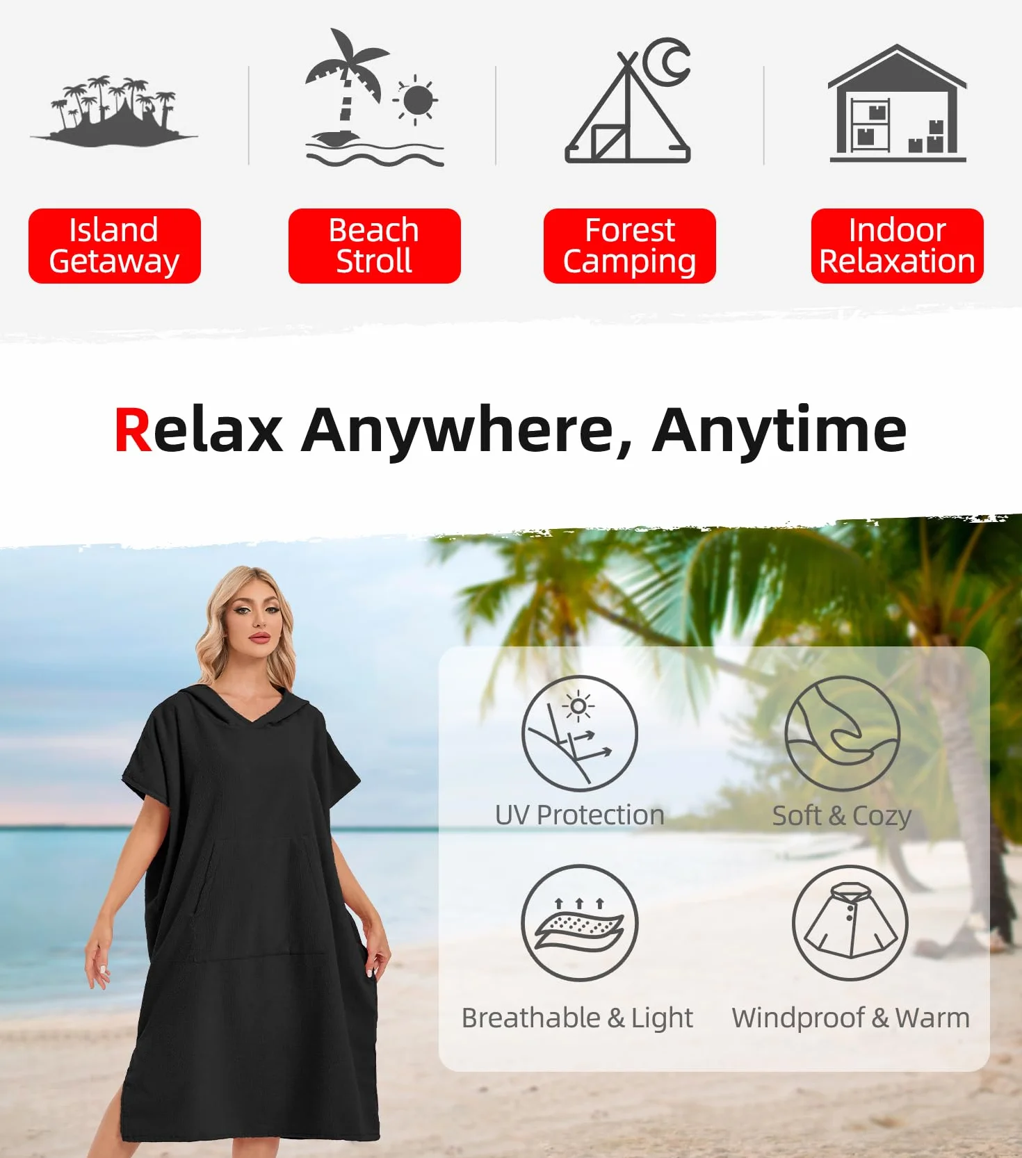 Poncho de Surf Abahub de Microfibra para Hombre y Mujer, Toalla Absorbente y de Secado Rápido