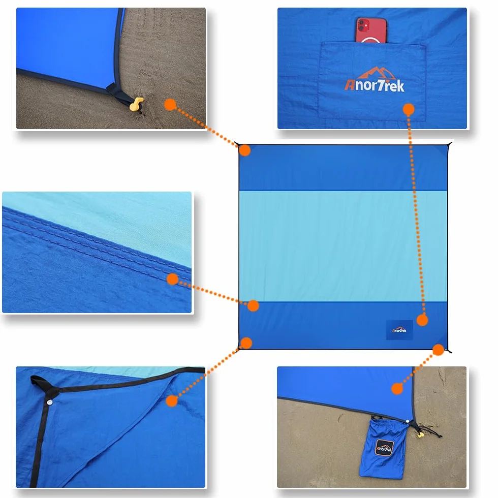 AnorTrek Toalla de Playa Impermeable Extra Grande 200 x 200 cm Secado rápido