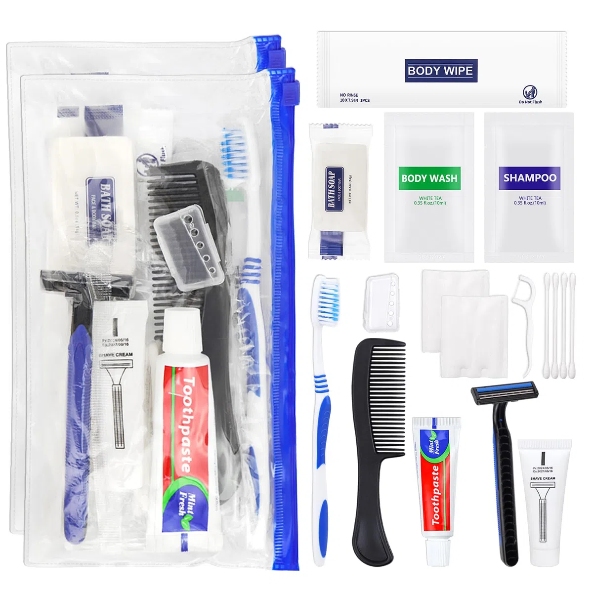 Kits de aseo básicos, empaquetados individualmente, suministros de higiene personal a granel para el cuidado de personas sin hogar