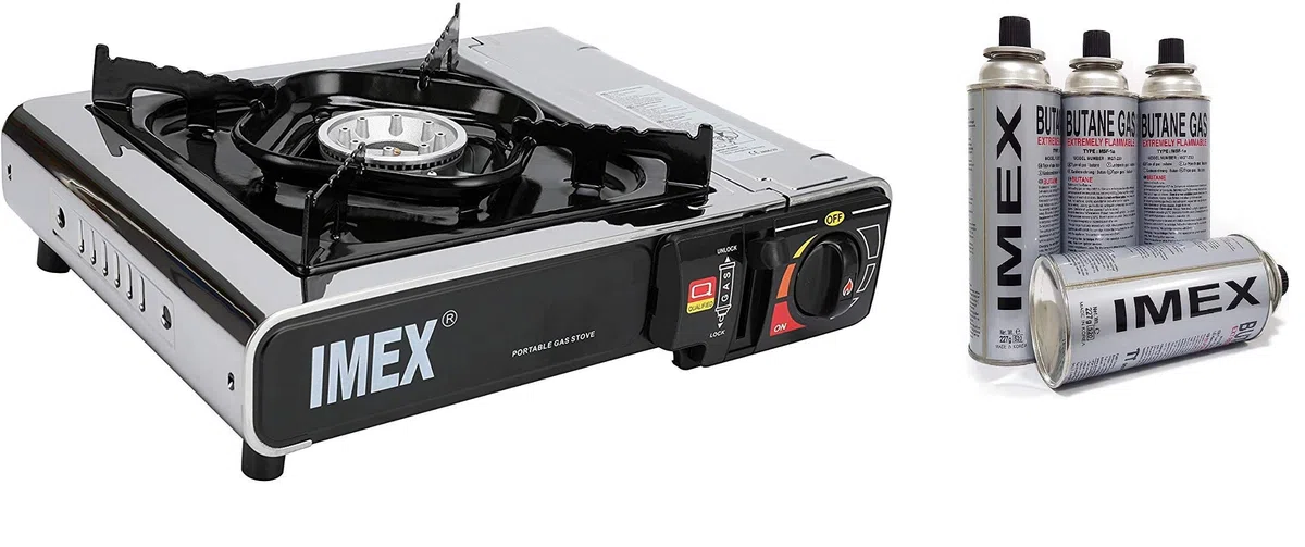 IMEX Camping GASKOCHER Set en maletín con 4 cartuchos de gas JY-500A