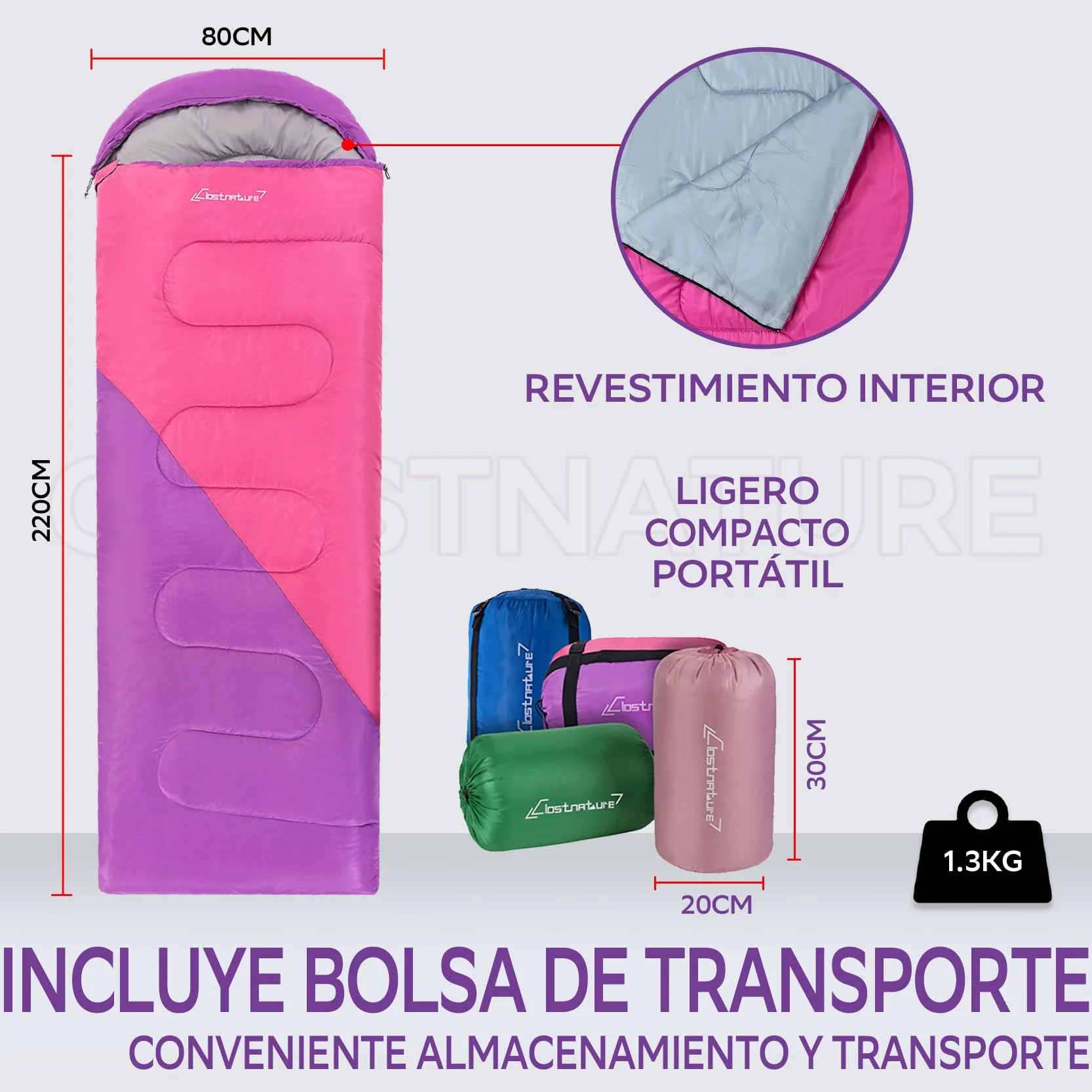 Clostnature Saco de Dormir Ligero para Acampar - Saco de Dormir Compacto para Camping, 3 Estaciones para Adulto, Senderismo, Mochilero y Acampada, Portátil y Fácil de Transportar(Cremallera Derecha)