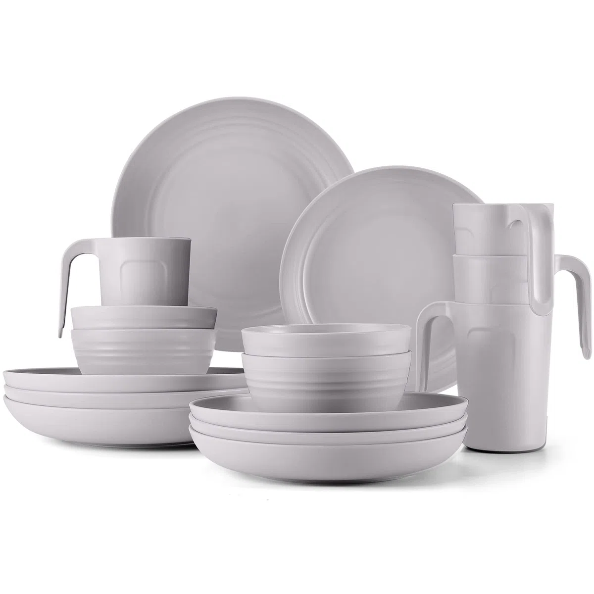 Odoland Vajilla de Camping, Set de Vajilla de Plástico 16 Piezas para 4 Personas, Ligera y Reutilizable, Gris