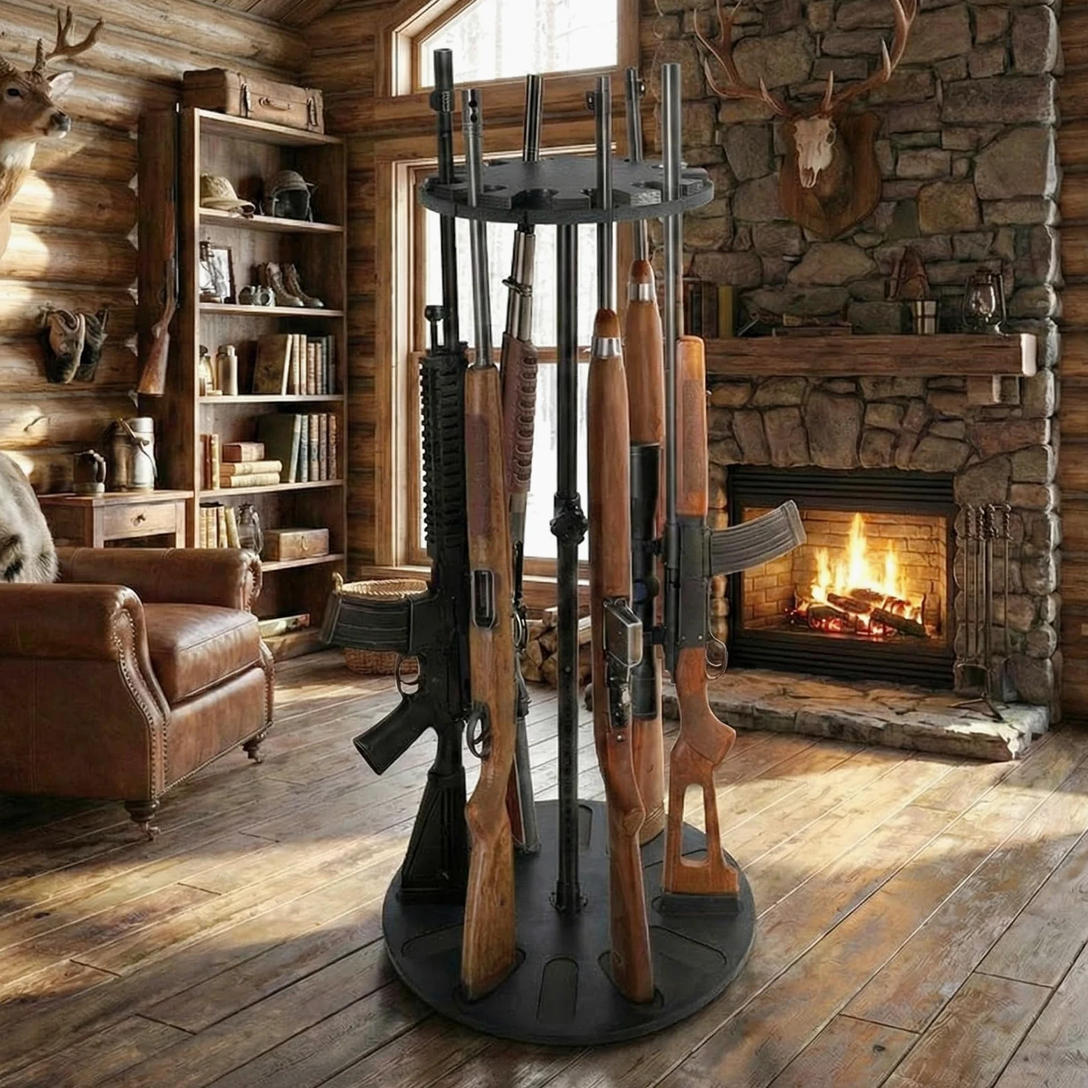 Estante giratorio de 360 grados de alta calidad, altura ajustable de 24 niveles para 12 rifles, almacenamiento seguro con madera maciza renovable y acolchado EVA, ideal para organizador