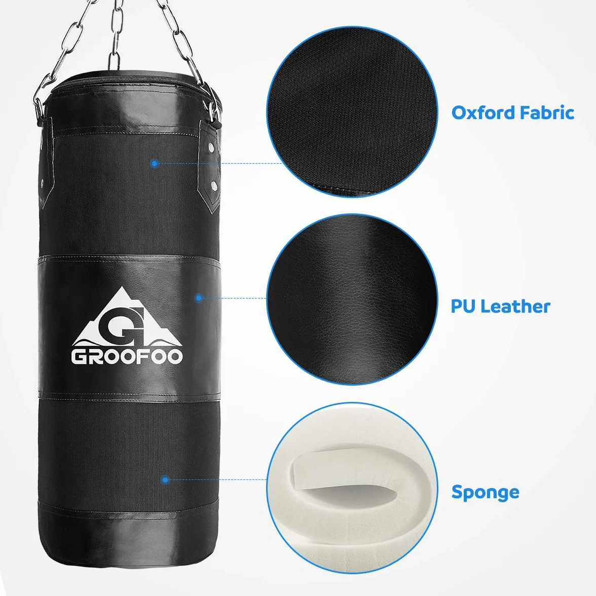 GROOFOO Saco de Boxeo Niños Tarea Pesada Oxford Boxing Bag para Entrenamiento de Boxeo para Niños Bolsa sin llenar con Cadena Montaje para MMA Muay Thai Kick Boxing
