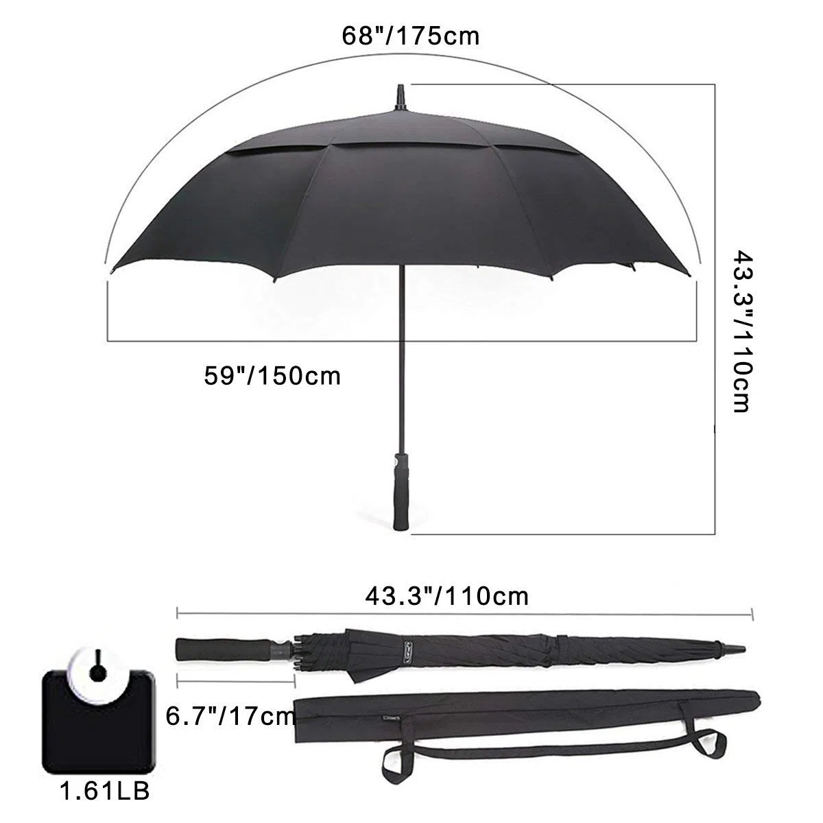 G4Free 55/63/69/72/80 pulgadas Golf paraguas a prueba de viento doble toldo extra grande de tamaño grande automático apertura paraguas impermeable