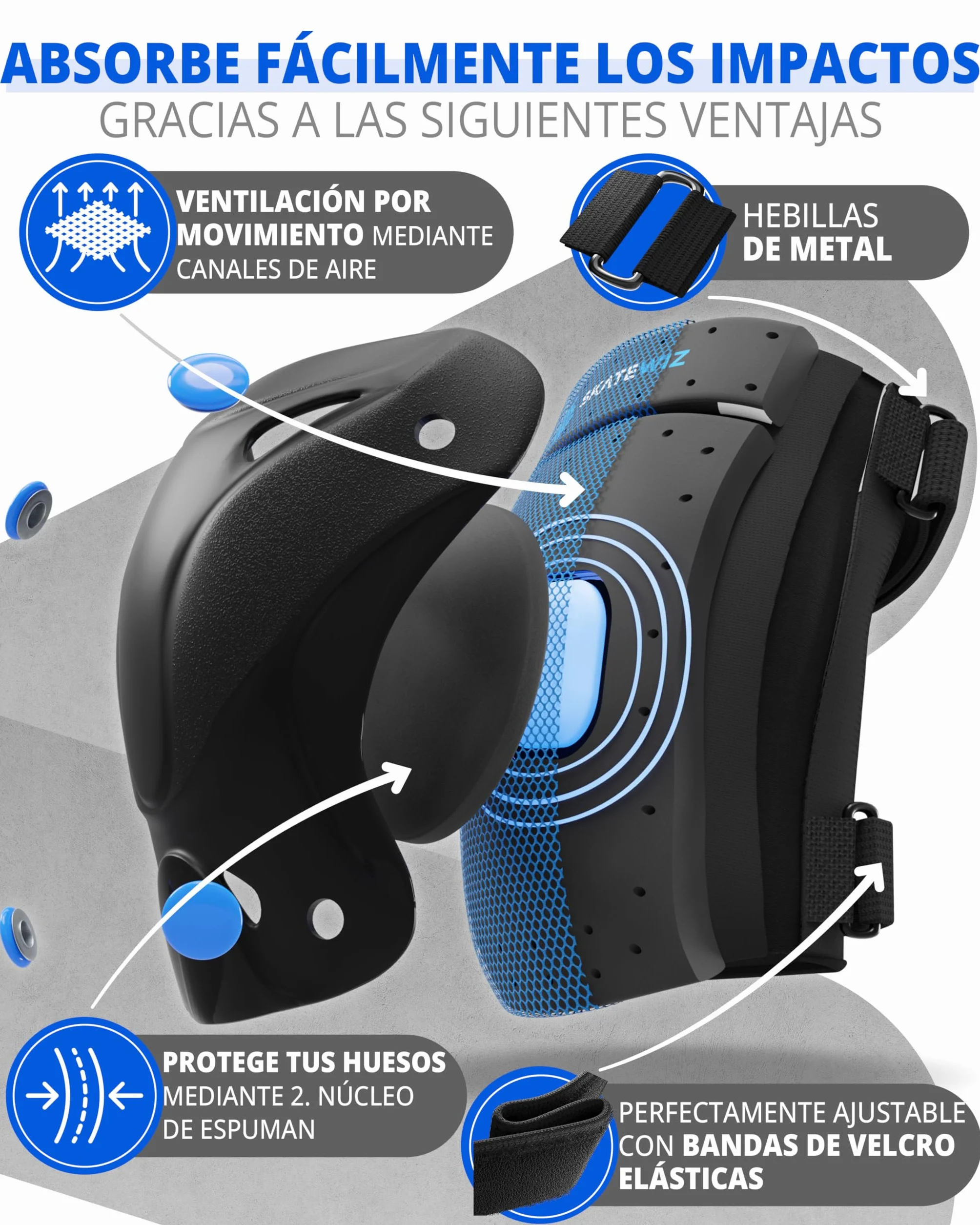 SKATEWIZ Protecciones Patinaje 6 piezas Rodilleras Coderas Niños Adultos