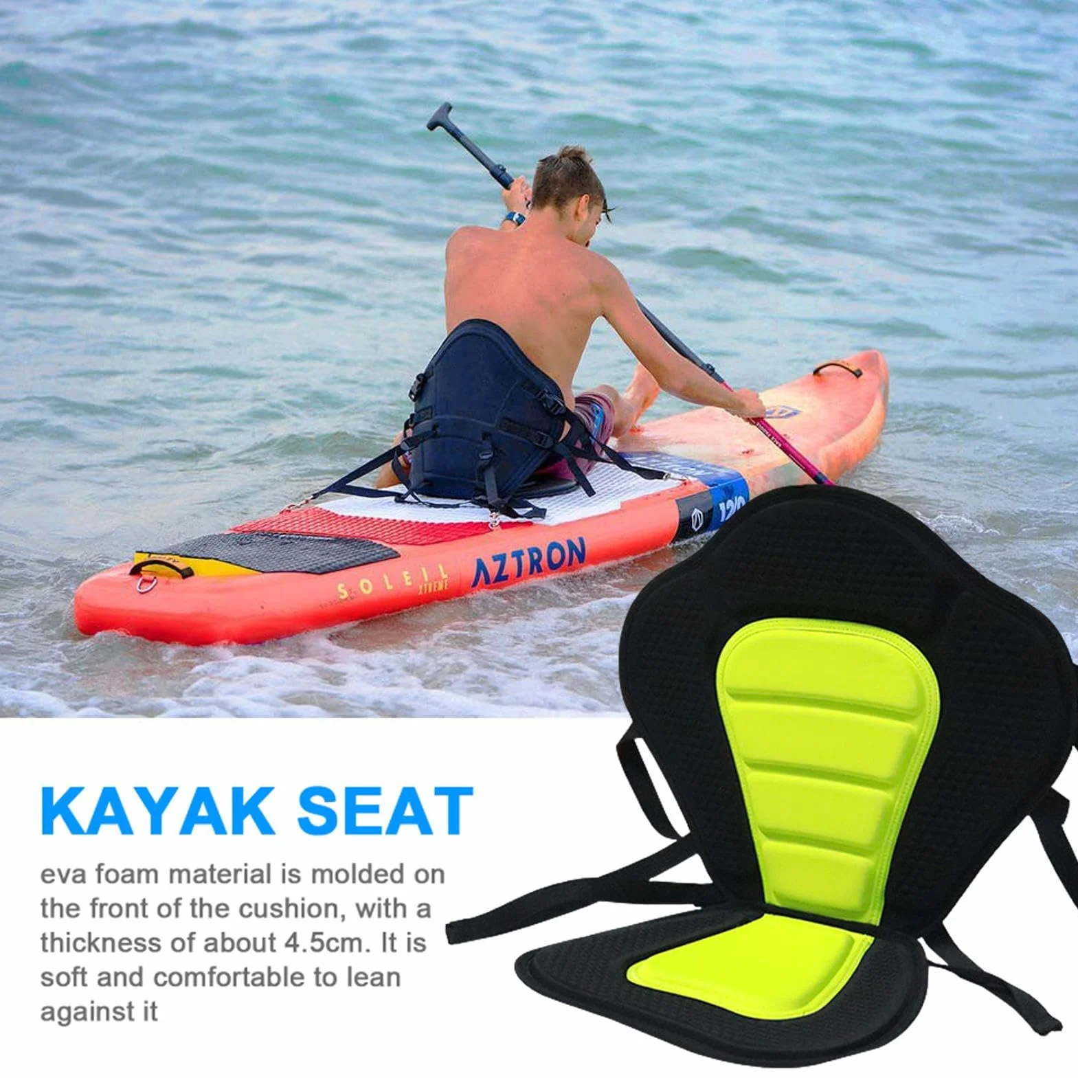 Asiento Para Kayak Portátil con Respaldo Alto Ajustable y 4 Correas, Acolchado para Pesca, Piragüismo, Deriva, Rafting