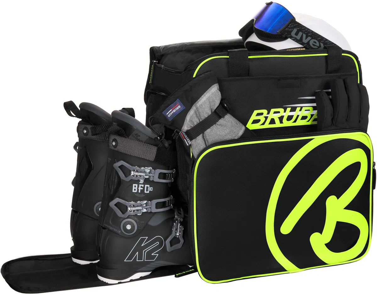 BRUBAKER Súper campeón de esquí Bolsa para el Casco Bolsa de la Mochila con Compartimiento para los Zapatos - Negro/Amarillo neón