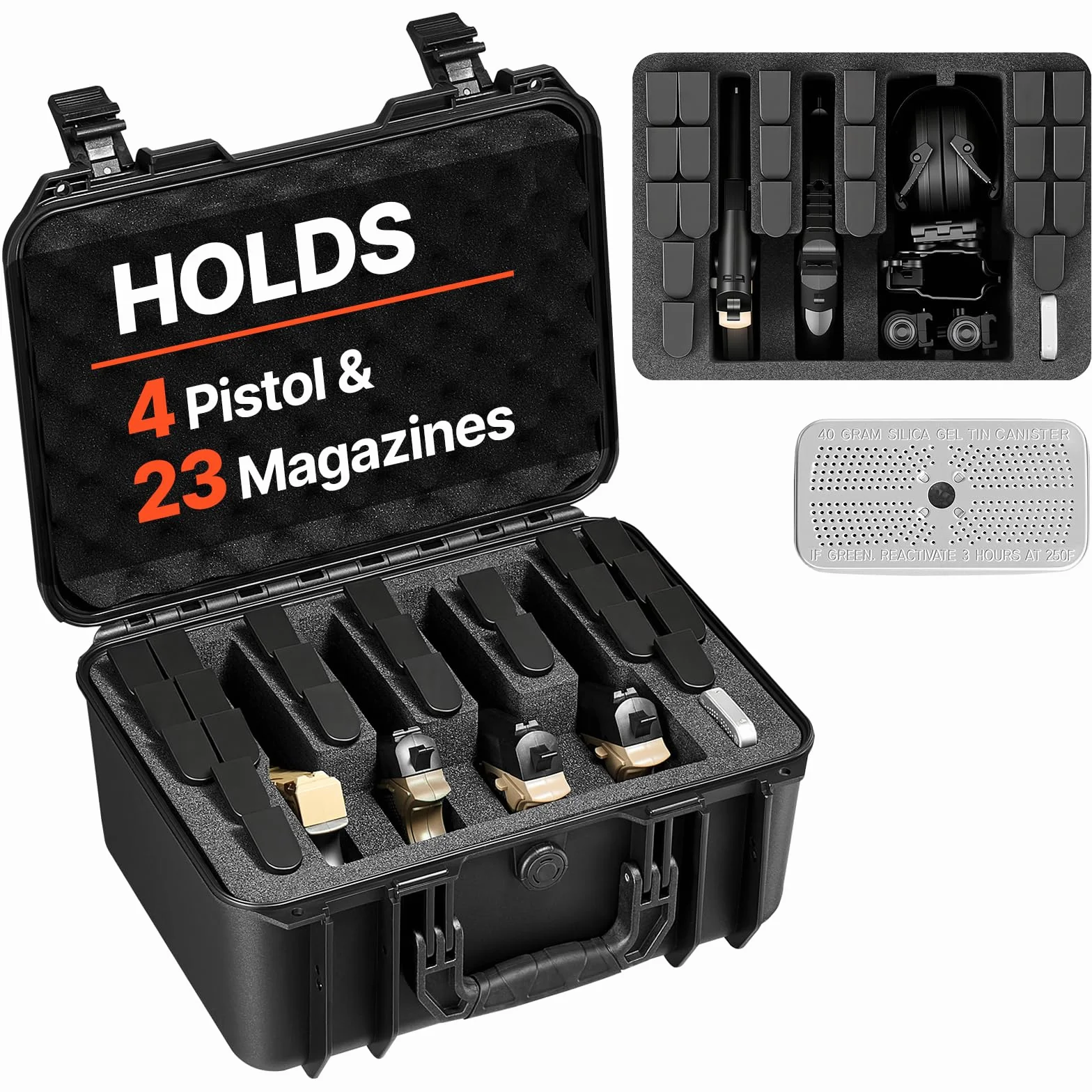 VEVOR Estuche Rígido para Pistola con Revestimiento de Espuma XPE, Funda para 4 Pistolas, Resistente al Agua y Polvo con Interior Personalizable y Asa 404 x 319 x 192 mm, Negro, Cumple con la TSA