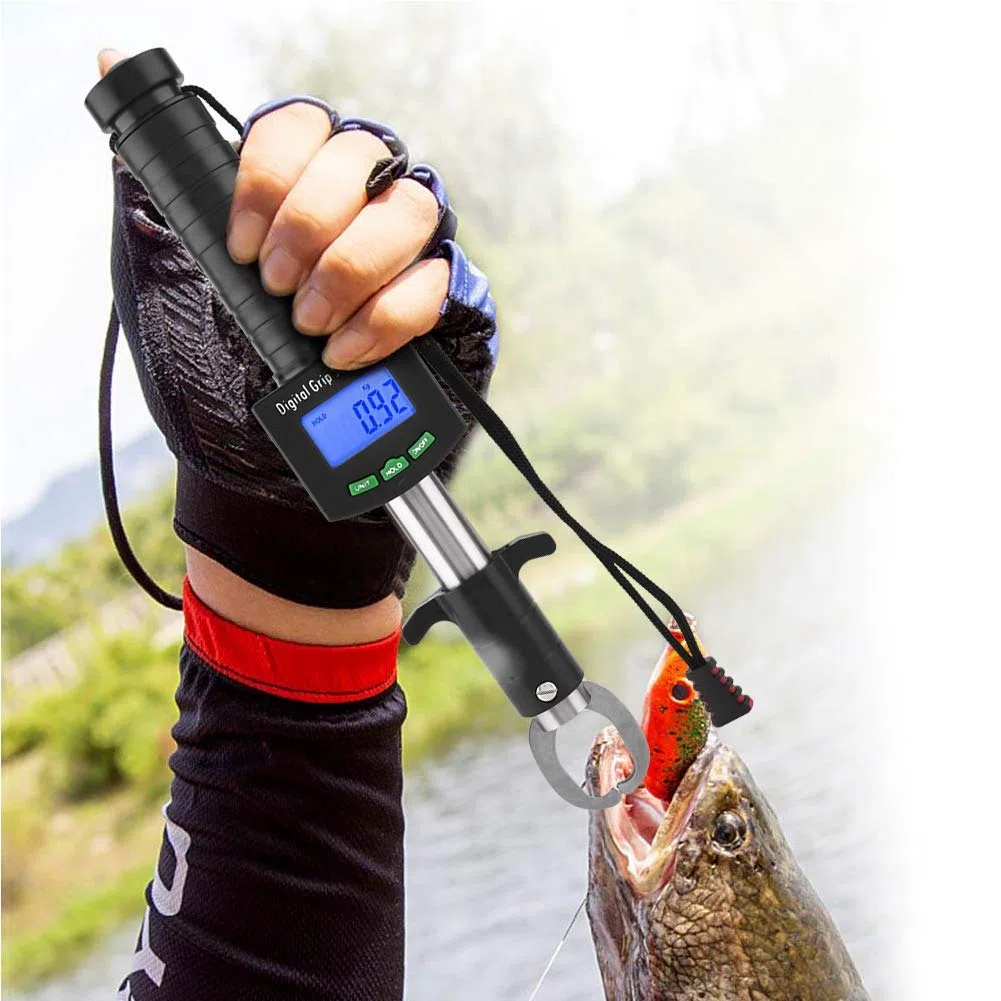 3 en 1 Escala de agarre de pescado digital, 2Kg/55 lb de la pinza labial de pescado con 1 m Cape medir la escala de peso de manejo de pesca portátil para pescar