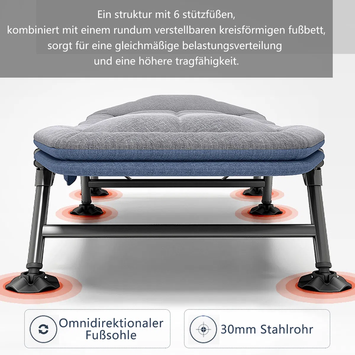 Cama de Camping Plegable con Colchón 190x65x30cm, Cama de Camp Portatil con Bolsillo Lateral, Tumbona Jardin Exterior con 5 Regulable Respaldo, Hamacas para Camping Jardín Exterior Interior, Gris