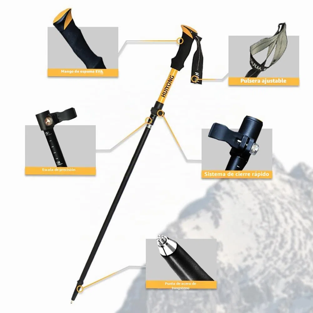 HUINING Bastones de senderismo plegables, 2 bastones de trekking de aluminio, para hombre y mujer, ligeros y plegables, ajustables, 115-135 cm, para deportes de montaña, senderismo y excursionismo